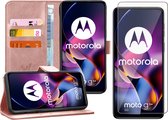 Hoesje geschikt voor Motorola Moto G54 - Screenprotector Glas - Portemonnee Book Case Rosegoud