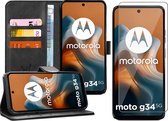 Hoesje geschikt voor Motorola Moto G34 - Screenprotector Glas - Portemonnee Book Case Zwart