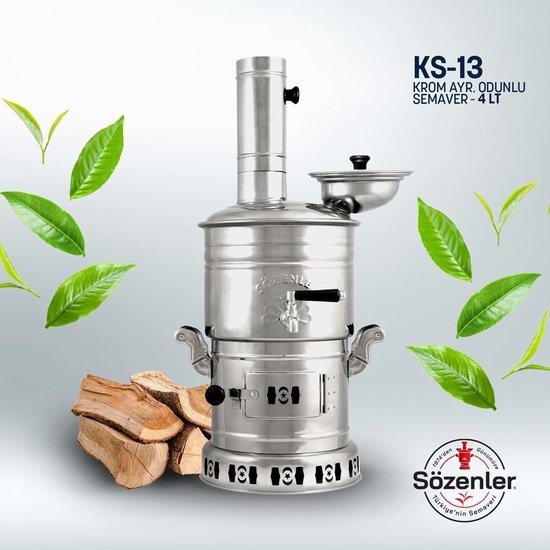 Sözenler Deelbare Turkse verchroomde Samowar/Semaver, 4,5 liter, 150 oz Free Energy boiler en theemaker voor boot, camping, wandelen, jagen, zeilen