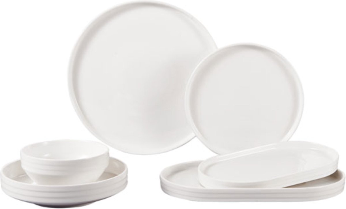 Mulex | MX410 Serviesset Nisa - Wit - 27 delig voor 6 Personen - Porselein - Inclusief Dinerborden, Ontbijtborden, Dessertborden en Kommen - Magnetron en Vaatwasser bestendig