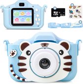 Nubix Digitale Kindercamera inclusief Stickervel - Full HD - Fototoestel voor Kinderen - Creatief Speelgoed - 48MP - 32GB SD-kaart - Blauwe Tijger