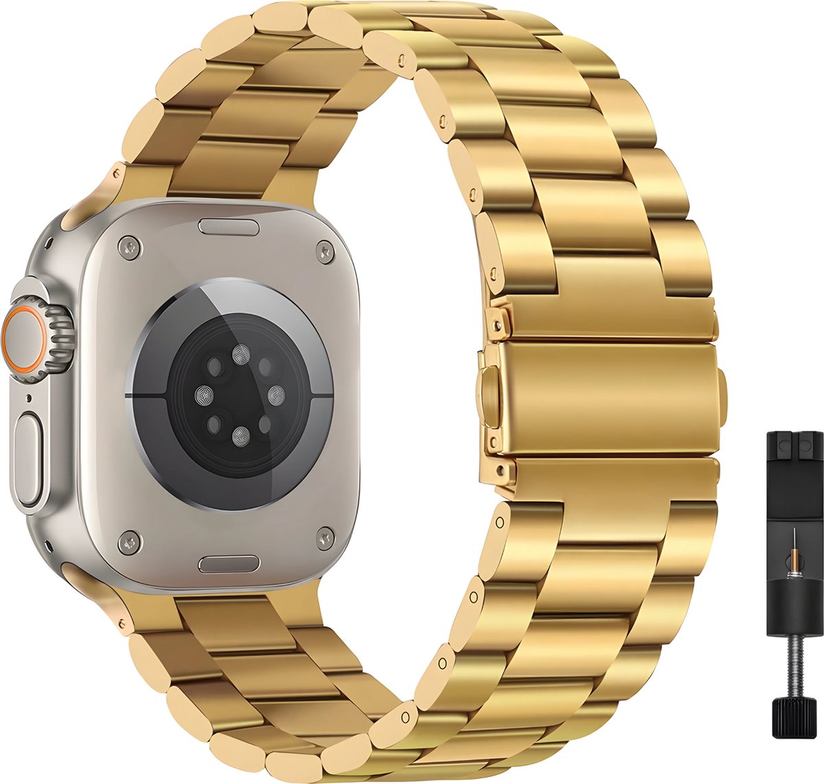 Innerlight® Metal - Goud - 42/44/45/46/49mm - Metalen bandje geschikt voor Apple Watch - Stainless Steel Watch Band - Geschikt als Apple watch bandje voor Series 1/2/3/4/5/6/7/8/9/10/11/SE/Ultra/Ultra 2