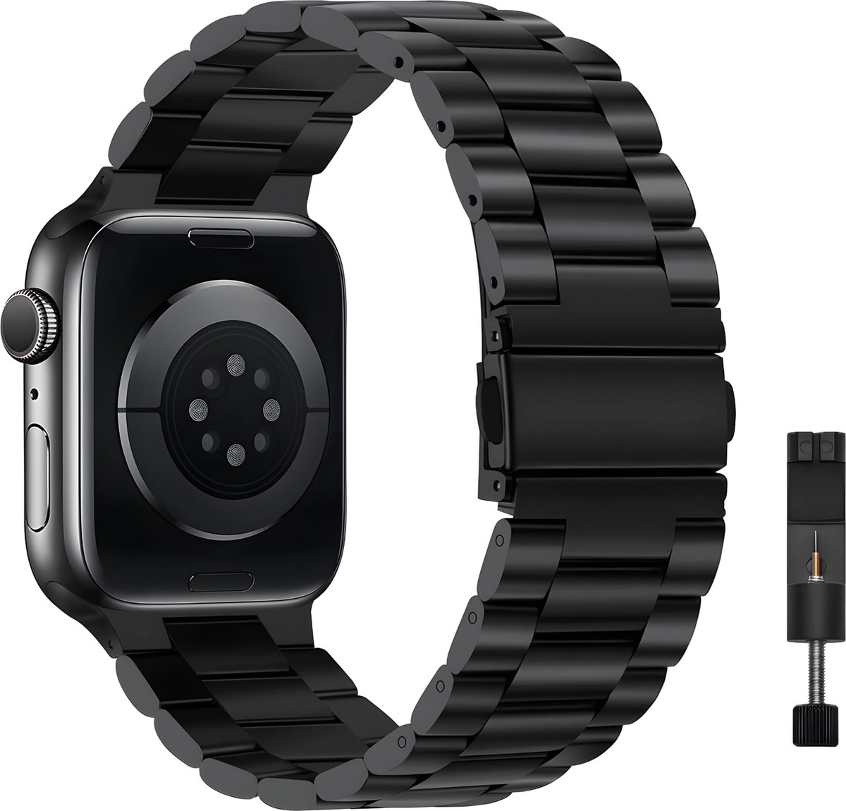 Innerlight® Metal - Zwart - 38/40/41mm - Metalen bandje geschikt voor Apple Watch - Stainless Steel Watch Band - Geschikt als Apple Watch bandje voor Series 1/2/3/4/5/6/7/8/9/10 42mm/11 42mm/SE