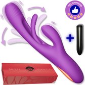 SlipperyHeights® Driesa - 3 in 1 Rabbit Finger Patting Vibrator - Clitoris en G-Spot Stimulatie - Intense/Stotende 21 Standen - Siliconen Sex Toy voor Vrouwen - Dildo - 24cm x 3.8cm - Paars