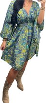 Dames Boho Jurk kort 524 (poly) silk Onesize S-L (36-40) groen/blauw/rood