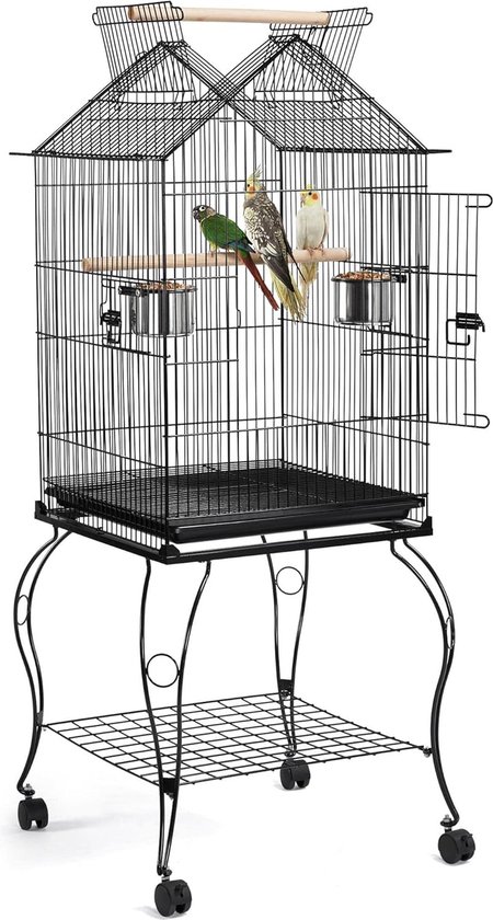 Cage à oiseaux Papa Simba, cage de parc avec support, volière à oiseaux, cage, nichoir, 145 cm de haut, Zwart , HMTM-BC-10012-Noir