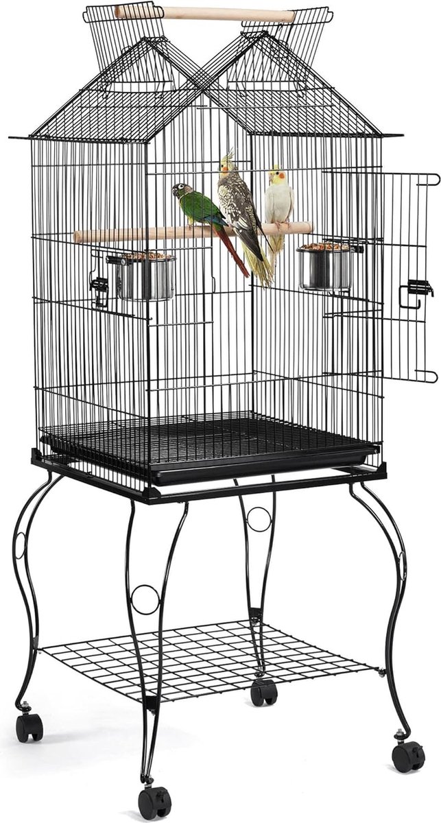 Bol.com Papa Simba Vogelkooi, parkenkooi met standaard, vogelvolière, kooi, vogelhuis, 145 cm hoog , Zwart , HMTM-BC-10012-Black aanbieding
