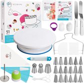 Wenburg draaibaar taartbord - 51-delige taartplateauset met 28 cm draaibaar taartbord en taartaccessoires voor beginners en professionals - taartplateau, draaitafel taart en taartaccessoires