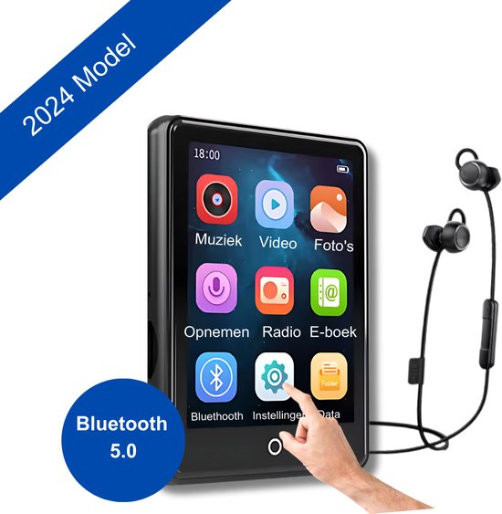 Ruizu - MP3/MP4 Speler met Touchscreen, Bluetooth 5.0 en 32gb intern geheugen - Incl. Oordopjes en siliconen case - Pedometer - Voice recorder - FM Radio - Zwart