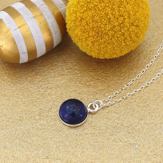 Pendentif En Lapis-lazuli Naturel Bleu, Serti Argent 925, Longueur 46 Cm - Pierre Précieuse Authentique, Fabrication Artisanale