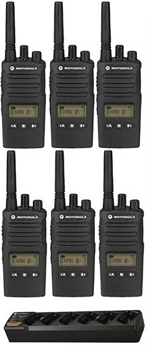 Set van 6 Motorola XT460 IP55 PMR446 Portofoon met multilader