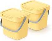 Keden GFT aanrecht afvalbak - 2x - geel - 3L - afsluitbaar - 19 x 17 x 15 cm - klepje/hengsel - afval scheiden