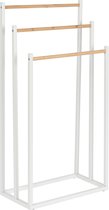 Porte Handdoeken suspendu salle de bain - bois de bambou - L45 x l22 x H85 cm - blanc - Étendoir - Porte-serviettes