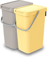 Keden GFT/rest afvalbakken set - 2x - beige/geel - 12L - 20 x 26 x 37 cm - afval scheiden