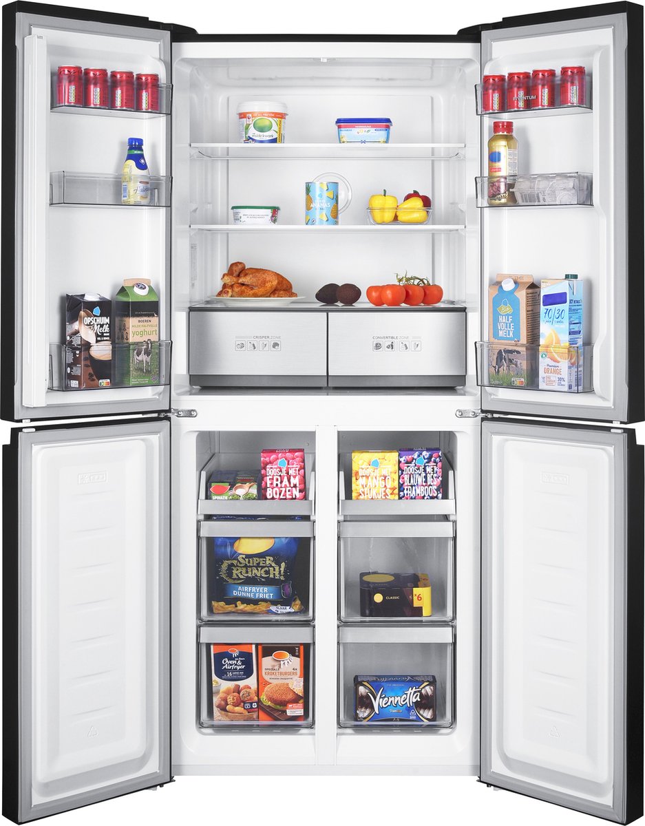 Inventum SKV4180B No Frost energiezuinige Amerikaanse koelkast - 466 liter - Digitaal display - Supervriezen - Vershoudlade - 4 deuren - Zwart — afbeelding 4