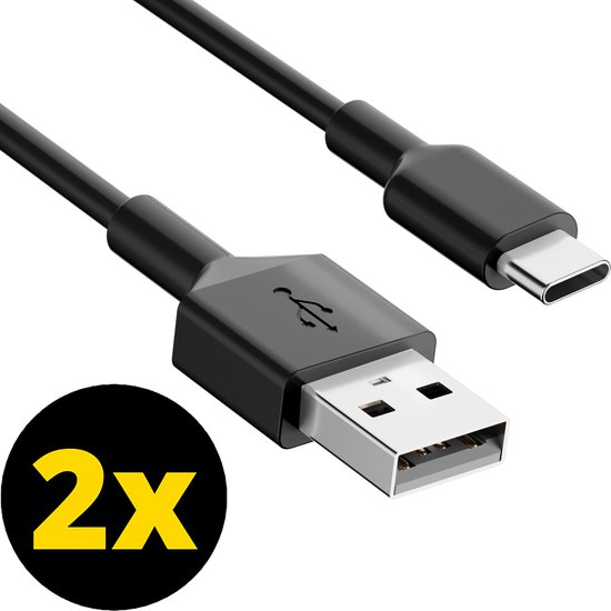 2x Câble USB C - Câble USB C vers USB A - Chargeur USB C - Câble USB vers USB C - Câble USB C vers USB - Câble USB a vers USB C - Câble chargeur USB C - Zwart - 1 Mètre