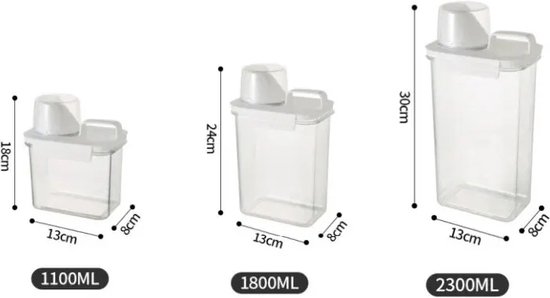 Vochtbestendige wasmiddeldispenser, 1800 ml, luchtdichte wasmiddeldispenser met maatbeker, voor het bewaren van waspoeder en vloeibaar wasmiddel