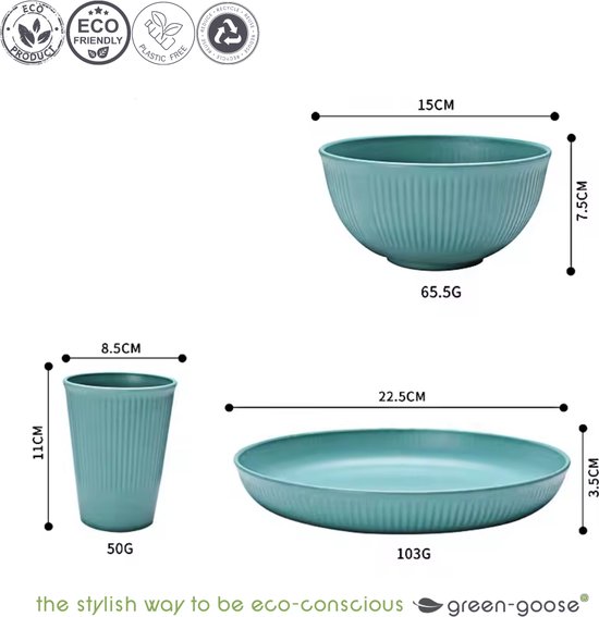 green-goose Bioplastic Servies Camping Servies, 16-delig Kampeerservies, Bioplastic Borden, Bekers, Kommen en Bestek, Vaatwasserbestendig, Milieuvriendelijk van green-goose® — afbeelding 3