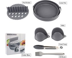 Airfryer accessoires set -Airfryer siliconen bakvorm -Airfryer kookgerei set -Airfryer inzet en scheidingswand -Siliconen airfryer kookgerei -Grijs
