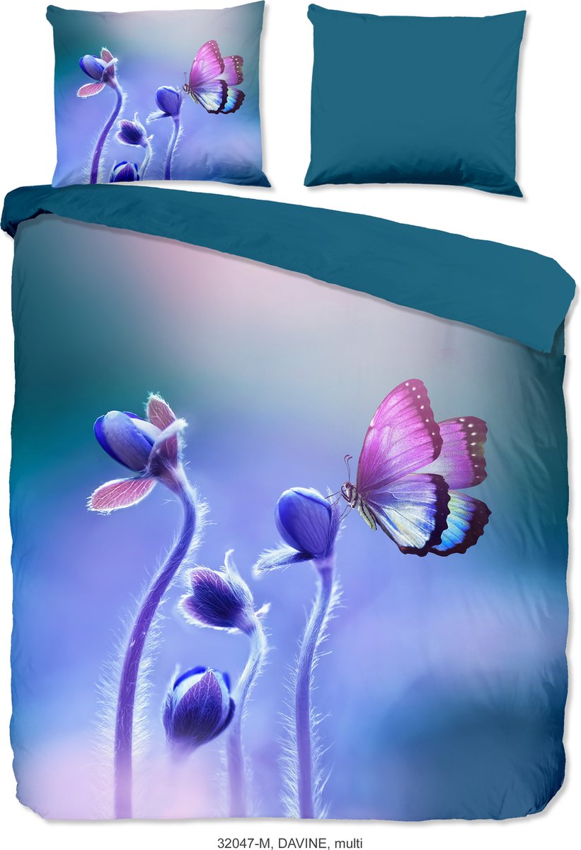 Pure dekbedovertrek bloemen en een vlinder - Lits jumeaux 240x200/220 cm - Multi - Microvezel