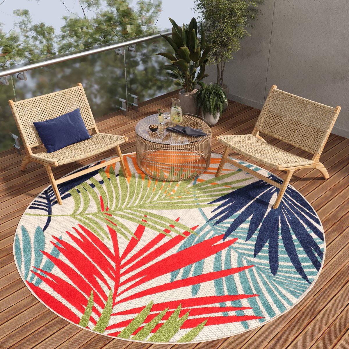 Tapiso Patio Rond Vloerkleed Balkon Terras Tuin Groen Rood Blauw Outdoor Tapijt Maat- 160x160