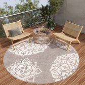 Tapiso Patio Rond Vloerkleed Balkon Terras Tuin Grijs Beige Outdoor Tapijt Maat- 240x240