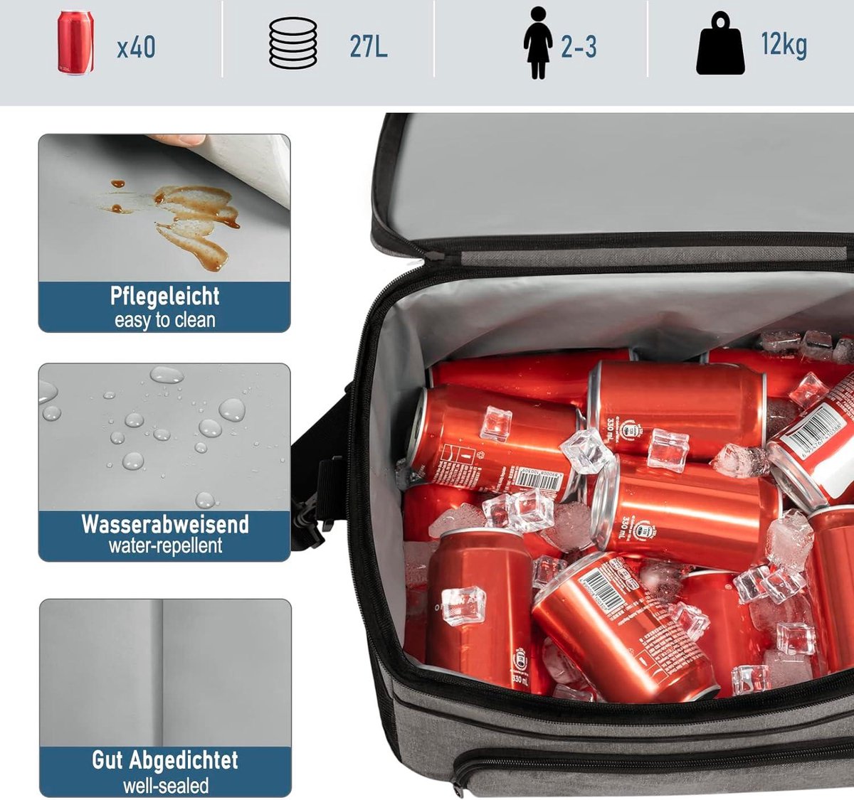 MIER Sac à Déjeuner Isotherme Extensible Pour Hommes, Garçons, Adolescents, Pour Le Travail, L'école, Les Voyages, Plusieurs Poches Avec Bandoulière ( Noir/vert