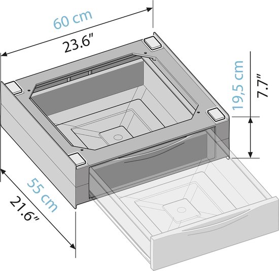 Wasophoogte Wasmachine Verhoger Met Lade 42cm - Universeel Met Lekbak En 200kg Draagkracht
