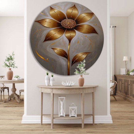 Tableau Bloem - Décoration murale nature ronde - Décoration murale ronde Feuille - Décoration murale moderne - Échelle murale - Décoration murale chambre cercle forex 60x60 cm