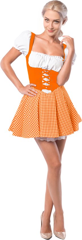 Partychimp Oranje jurkje Eva voor bij EK Voetbal 2024 WK Koningsdag Verkleedkleren Volwassenen Oranje Verkleedkleding Carnavalskleding Dames Oktoberfest Dames Oktoberfestkleding Dames Carnaval Kostuum Dames - Polyester - Oranje - L/40