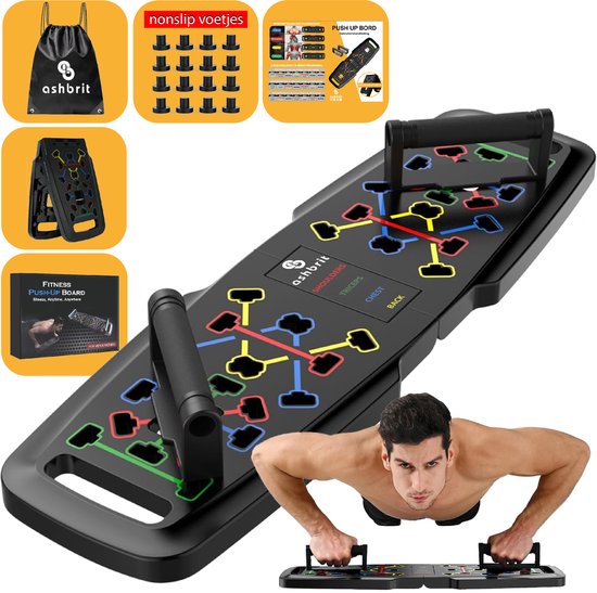 Foto: Ashbrit abs push up bord opdruksteunen hoogwaardige abs uitvoering push up board push up grips push up bars calisthenics draagtas