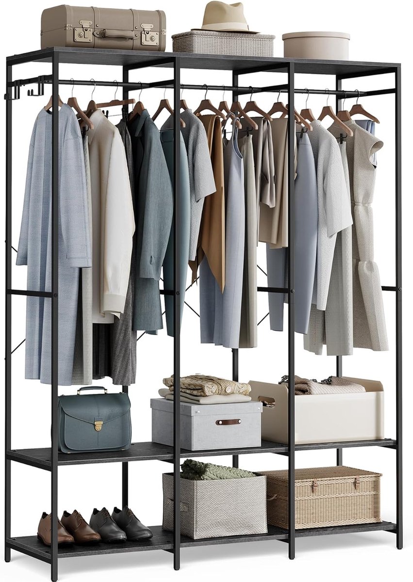 FurnStar - Kledinghangers - Kledingrek Metaal - Schoenenrek - Kledingkasten Slaapkamer - 40 x 141 x 180 cm - Kledingrek Zwart