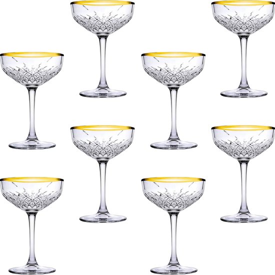 Foto: Pasabahce timeless champagnecoupe glazen 8 stuks 27 cl gouden rand luxe coupe glazen bundel goud pornstar martini