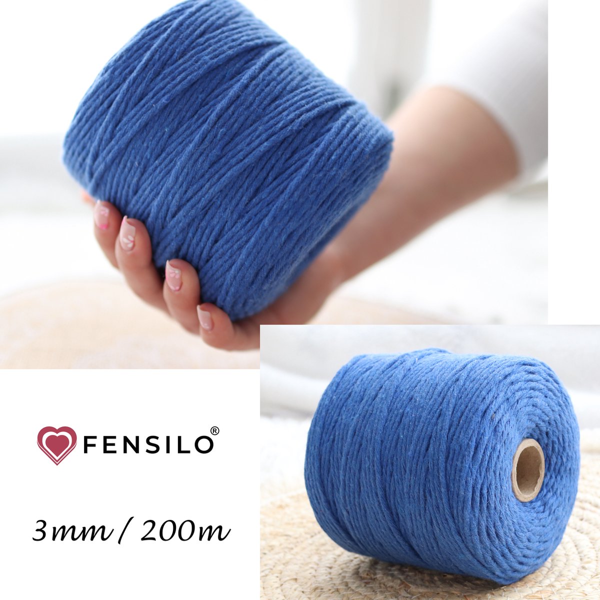 3mm x 200m Korenblauw macramé katoenen koord Macrame Touw|kleuren om mee te knutselen|Garen voor Wandkleed en Plantenhanger Zelf Maken|Dromenvanger||engel van macramé — afbeelding 5