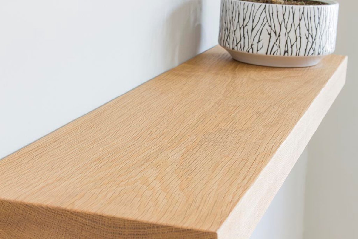 b-home-interieur.be B-Home Vandycke Wandplank Zwevend Massief Eiken – Rechte Rand – 40 x 20 x 4 cm – Blinde Bevestiging – Naturel Eikenhout