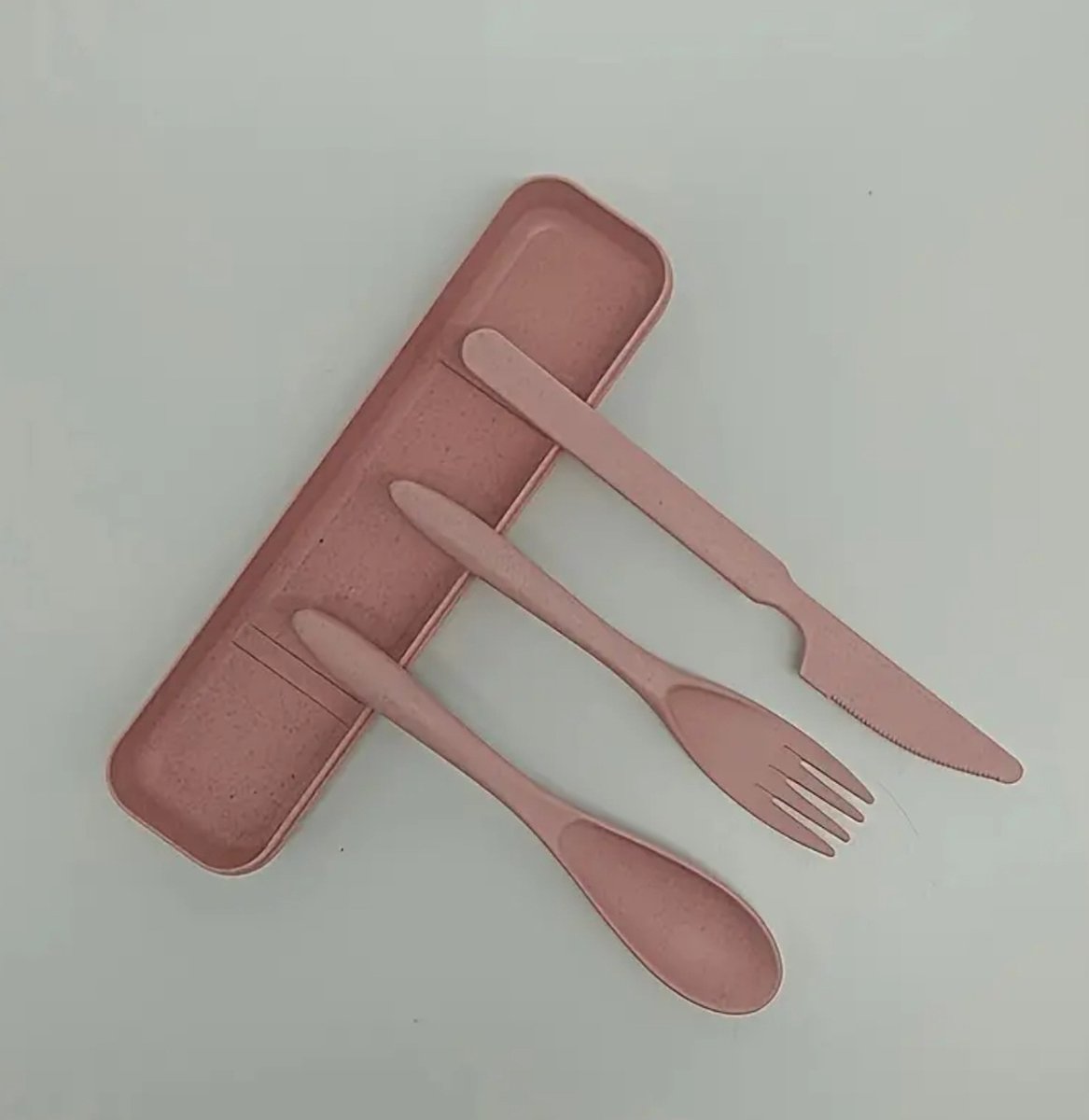 Plastic meeneem bestek in doosje roze - picnic - eten - werk