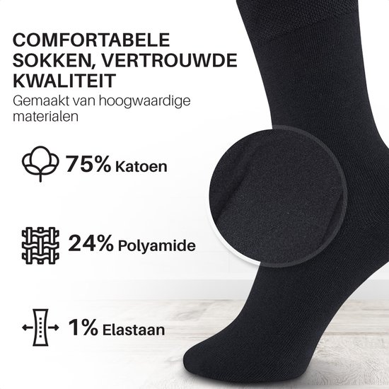 Jacob & Roy's Zwarte Sokken - Kousen - 9 paar - Heren & Dames - Katoen - Maat 43-46 - Socks - Naadloos