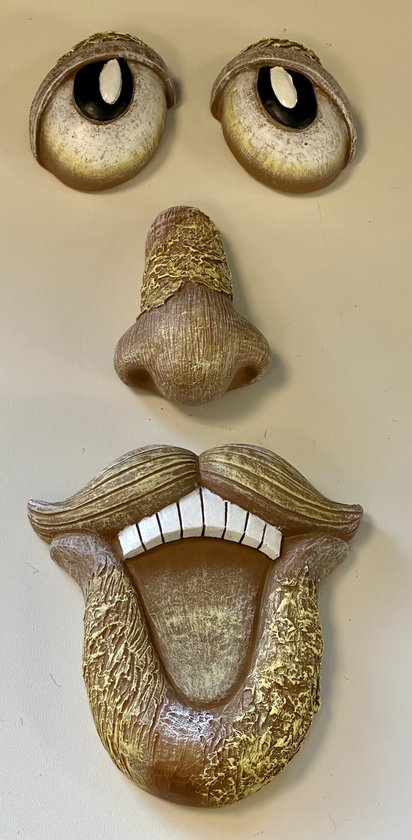 Decoratieve tuin wanddecoratie "gezicht" - meerkleurig - hoogte 30 cm - polyresin - Te plaatsen aan de wand/muur/boom - Woonaccessoires - Tuinaccessoires