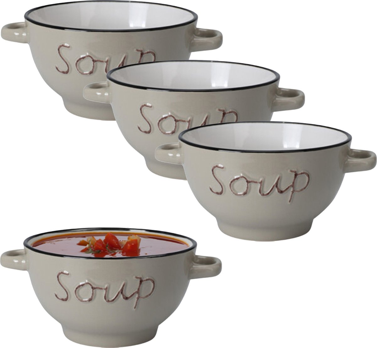 Excellent Houseware Soepkommen/serveer schaaltjes - 6x - Gres - porselein - D14 x H78 cm - bruin