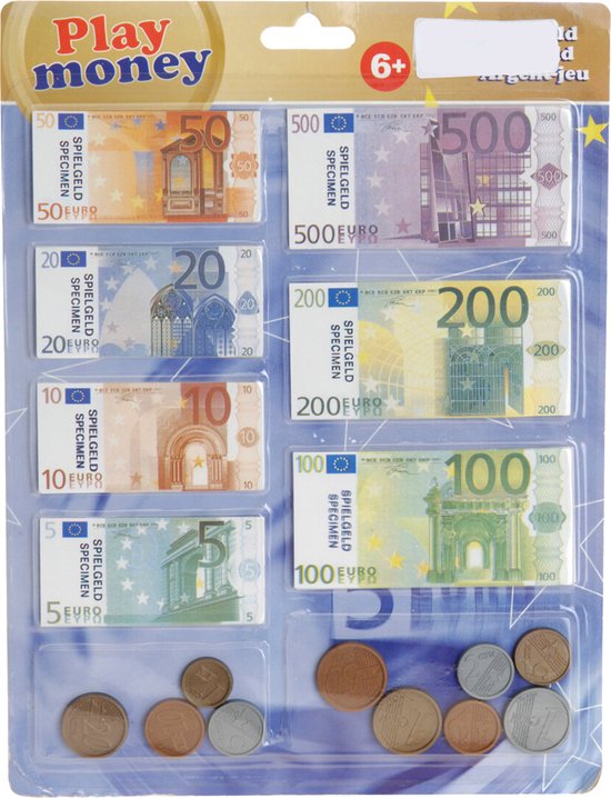 Euro speelgeld set - 90 delig - kunststof en papier - biljetten en munten - Speelgoedgeld