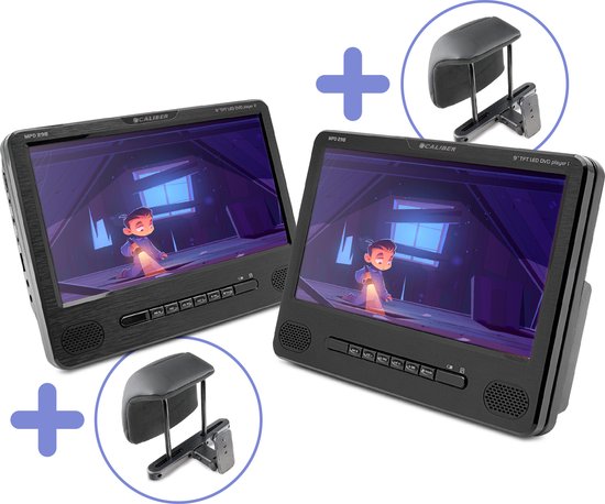 Caliber Draagbare DVD Spelers met Dvd-bracket - 9 Inch Scherm - Dvd speler auto 2 schermen - Werken ook los van elkaar - Oplaadbaar (mpd298-set)