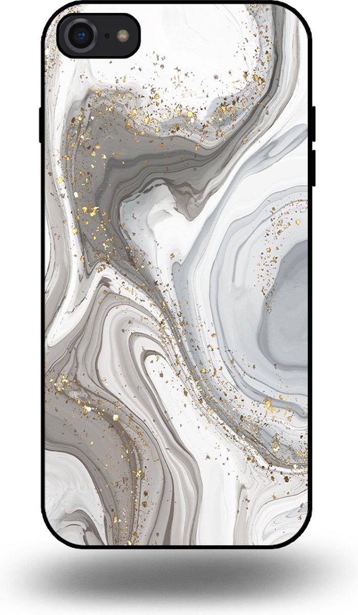 Smartphonica Telefoonhoesje geschikt voor iPhone SE(2020-2022) met marmer opdruk - TPU backcover case marble design - Zilver geschikt voor iPhone SE (2020)