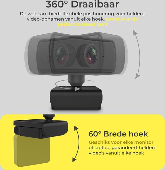 DynaBright Webcam met Ruisvrije Microfoon - Webcam Cover en Tripod - HD Pro Webcam - 4MP - 2560x1440 - Webcam voor PC - Webcam voor Computer