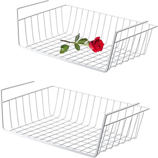 KZQ 2 Stuks - Hangmand In De Kast - Hangmand - Metalen Opbergmand Onder De Plank Opbergmand Onder De Plank Geschikt Voor Keuken Badkamer Slaapkamer Kantoor Wit