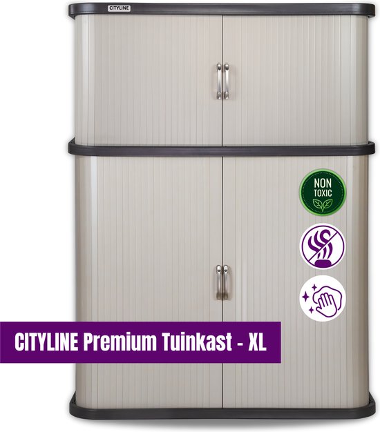 Foto: Cityline tuinopberger xl luxe tuinkast met schuifdeuren 90 x 120 x 55 cm waterdichte tuinkast gemakkelijk te monteren luxe afwerking