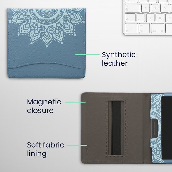 kwmobile flip cover geschikt voor Onyx Boox Leaf 2 - Hoes met handgreep en voorvak voor e-reader - Book case in blauw - Opkomende Zon design van kwmobile — afbeelding 3