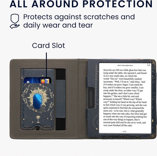 kwmobile e-reader hoesje geschikt voor Onyx Boox Leaf 2 hoes - E reader flip case van kunstleer - Ereader cover met stand - Tarotkaart design in donkerblauw / geel / zwart van kwmobile — afbeelding 2