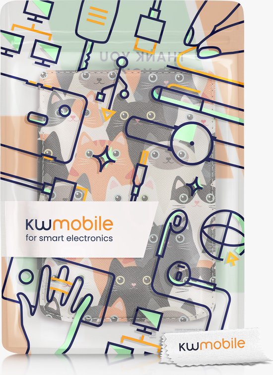 kwmobile e-reader hoesje geschikt voor Pocketbook Verse / Verse Lite / Verse Pro / Color / Vivlio Light/Light HD hoes - E reader flip case met magnetische sluiting - Ereader cover - Katten design in oranje / zwart / wit van Merkloos — afbeelding 2