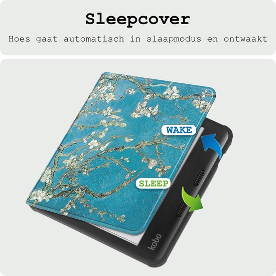 Hoes Geschikt voor Kobo Libra Colour Hoesje Bookcase Cover Hoes - Hoesje Geschikt voor Kobo Libra Colour Hoes Cover Case - Bloesem van GadgetBay — afbeelding 3