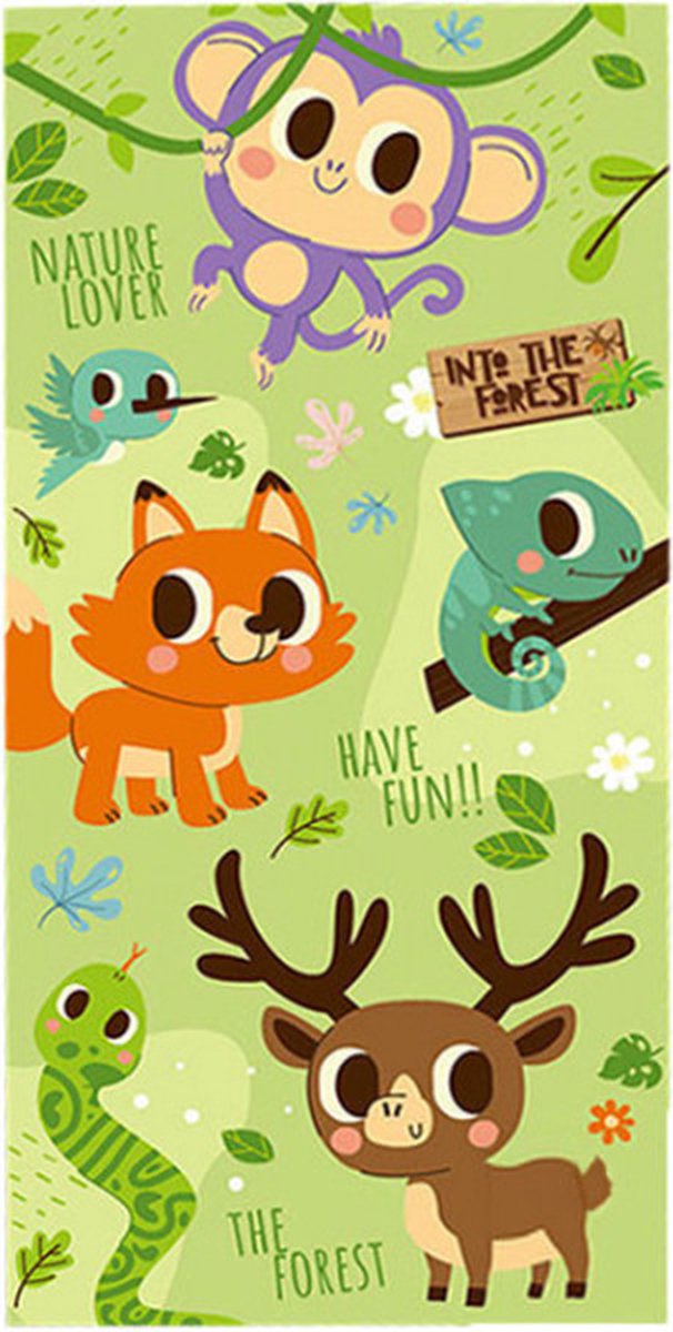 Strandlaken - Badhanddoek - Dieren - Groen - 70 x 140 cm - Animal into the Forest